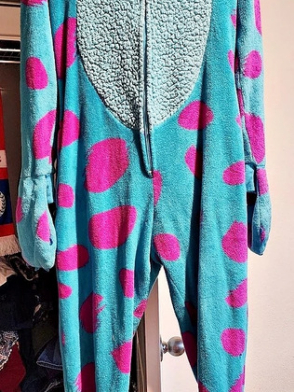 Disney Stitch Blue Pink Hooded Pajama Onesie Girls Medium
